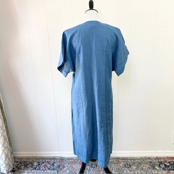 Linen Handmade Studio Blue Dress Button Front V Neck Dolman Sleeves 19” PTP M/L? - Picture 8 of 15